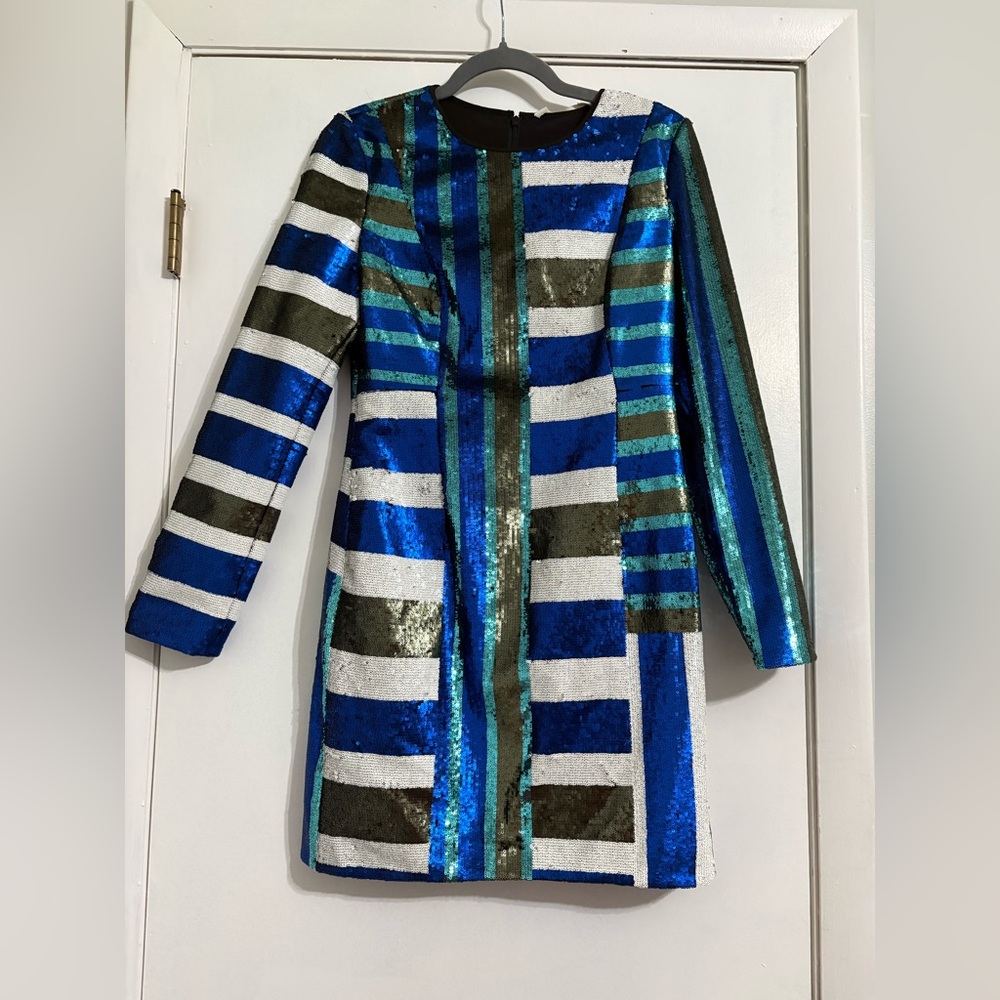 Diane von Furstenberg Striped Sequin Long-Sleeve Dress – Size 4 – NWT ✨🖤 - Picture 4 of 6